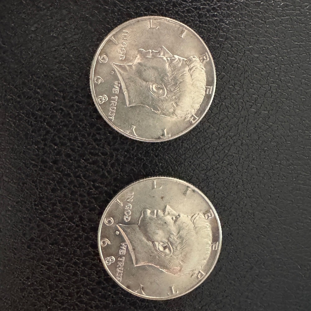Lot of 2 - 1968 D Kennedy Half Dollars 40% Silver US Coins Denver Mint Pair